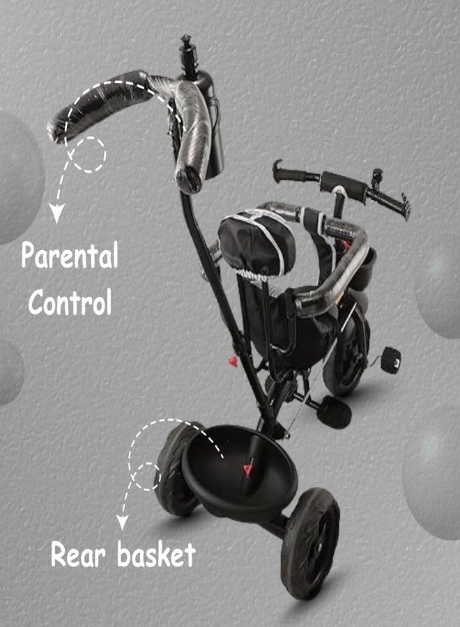 Maanit Mannit Tricycle Ride with Parental Handle | Play & Plug Cycle for Kids | Sturdy Designs with Storage Box, Horn and Guarded Seats, Heavy Wheels (Black) - Image 4